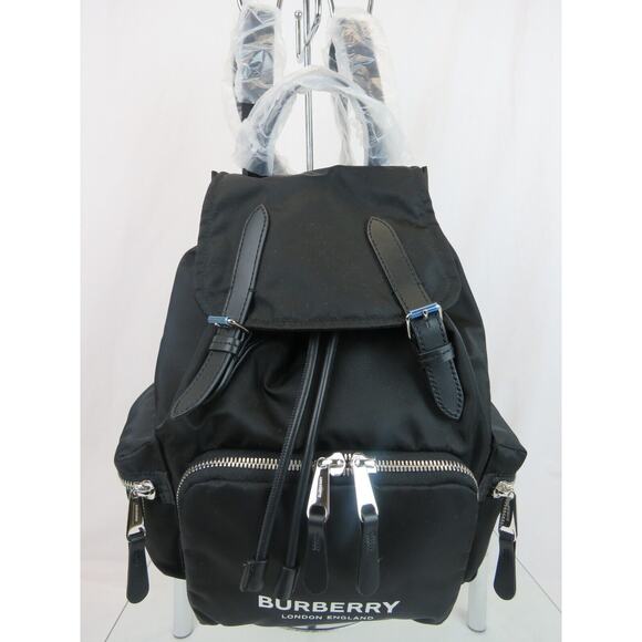 NWT BURBERRY RUCKSACK BLACK NYLON BUCKLE LEATHER BACKPACK BAG MEDIUM $1290 - Picture 1 of 12